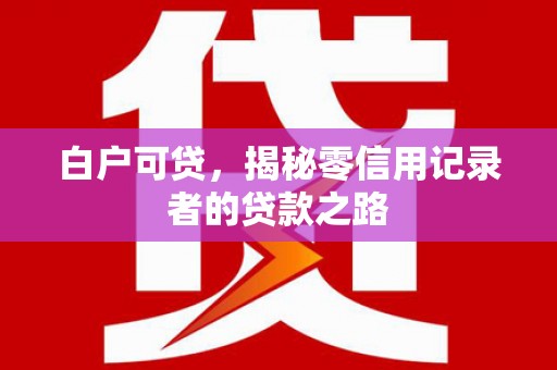 蚌埠白户可贷，揭秘零信用记录者的贷款之路